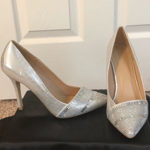 Aldo silver jeweled heels, size 8.5, 4.25” heel